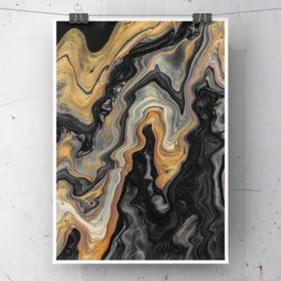 Black Gold Contemporary Luxury Abstract Art Print - Picture 3 of 4